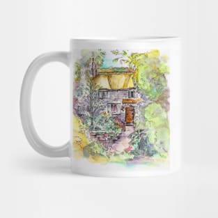 Thatched Cottage Watercolour and Ink Painting Mug